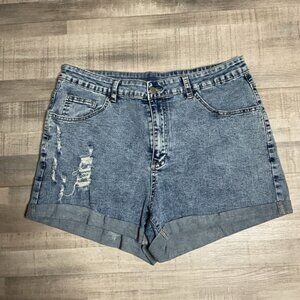 Shein Jean Shorts Womens Curve 2X Blue High‎ Rise Cuffed Casual